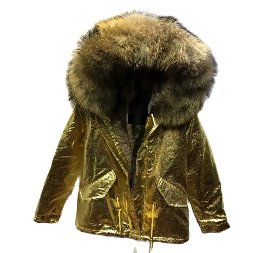 Женская кожаная куртка с капюшоном из натурального меха енота|mr mrs jacket|ladies fur