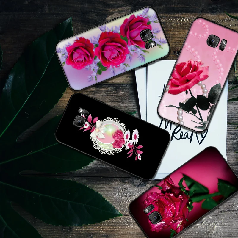 Роскошный черный чехол для Samsung Galaxy S6 S7 край S8 S9 S10 PLUS NOTE 8 9 M10 20 30 крышка Роза цвета: