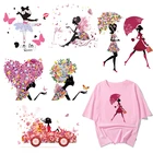 Цветочная нашивка для девочек, Виниловая наклейка для одежды для девочек, самодельная футболка, платья, переводная наклейка, моющаяся нашивка с бабочкой H