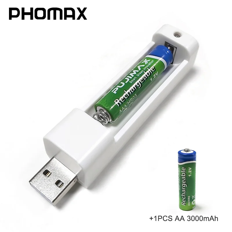 PHOMAX 1 слот портативное зарядное устройство USB 2 0 легкое LED plus шт. Ni MH/Ni Cd AA AAA