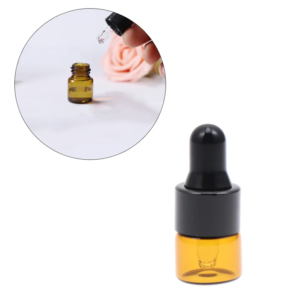 

30pcs 1ml Amber Glass Dropper Bottles Transparent Sample Vials Essential Oil Dropping Bottle Cosmetic Container (Black Caps)