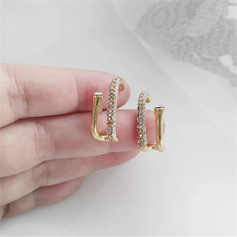 

2019 New female earrings double Crystal irregular geometric gold metal rhinestone earrings female wedding gift jewelry