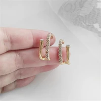 2019 new female earrings double crystal irregular geometric gold metal rhinestone earrings female wedding gift jewelry