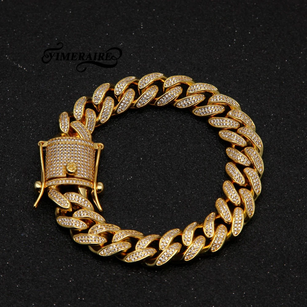 

13mm Cubic Zircon Cuban Link Bracelet Men's Hip hop Jewelry Gold Silver Heavy Copper Material Iced CZ Chain Bracelet Party Gift