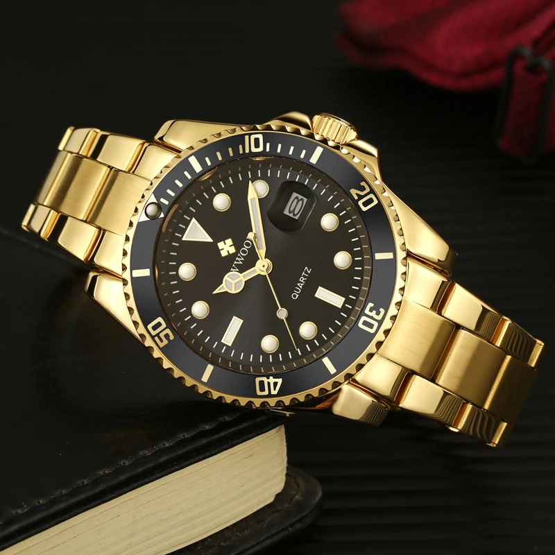 

Men Watches WWOOR Brand Watch for Men Quartz Analog Date Luminous Waterproof Luxury Stainless Steel Male Gold Black Wrist Watch