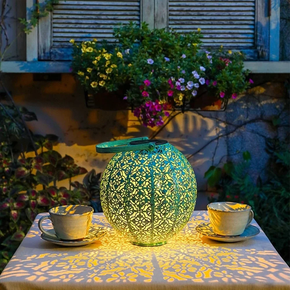 

Outdoor solar garden light Hollowed Out Shadow Lantern Hanging Hollow solar powered lamp Waterproof Landscape Solar Lamp Garden