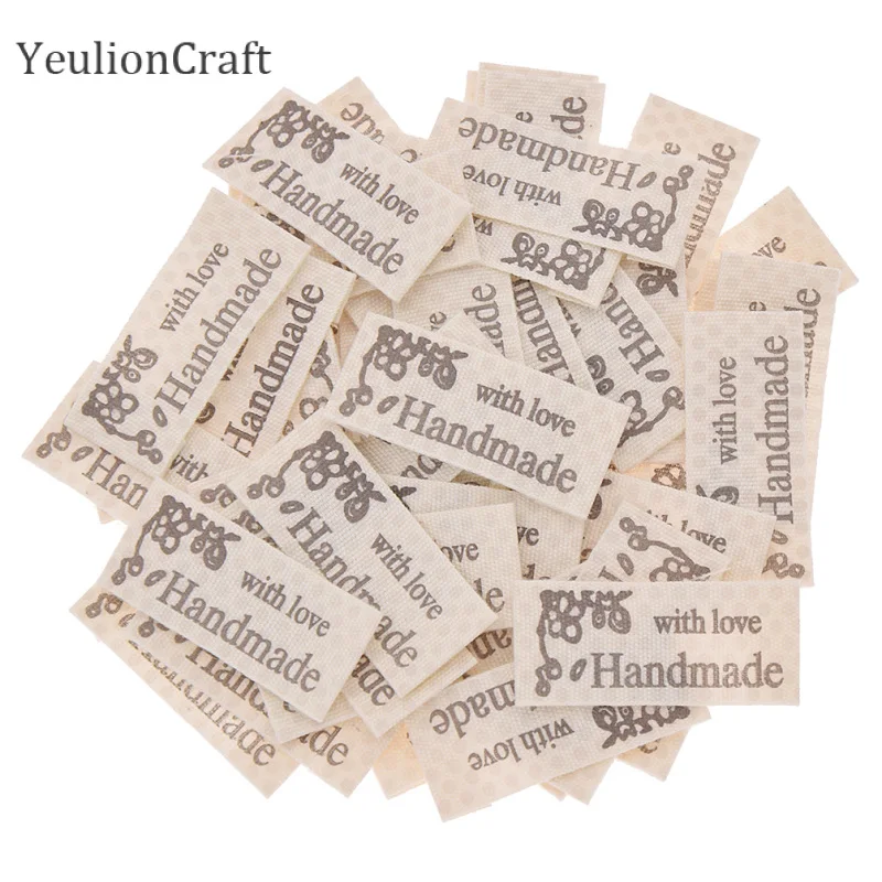 50/100 шт. тканевые этикетки с надписью Handmade With Love|Этикетки для одежды| |