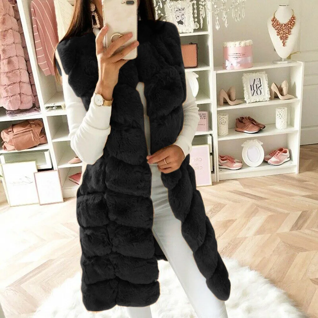

Korean Fashion Faux Fur Long Vest Coat Women Casual Street Wear Fur Jacket Waistcoat Sleeveless Teddy Coat Feamle 4