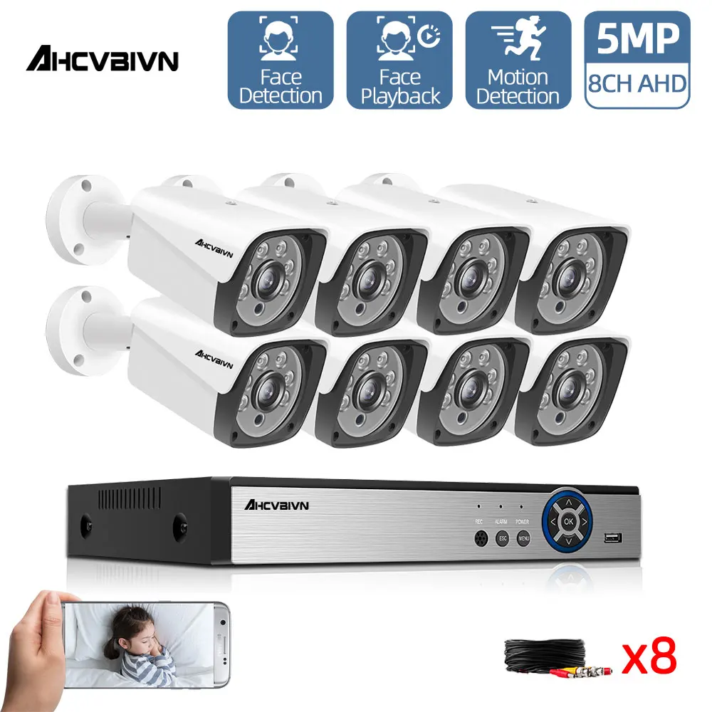 

8CH 5MP HD CCTV Camera System AHD DVR Kit 8PCS 5MP IR Night Outdoor Security Camera P2P Video Surveillance Kit 2TB HDD