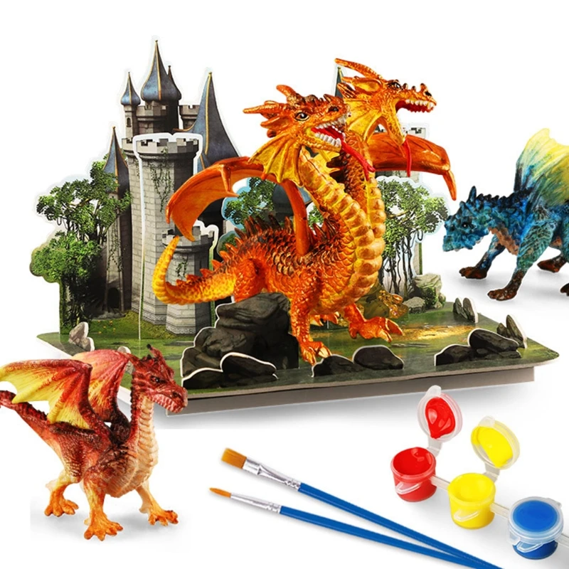 

3pcs Dinosaur Drawing Toys Kits for Kids to Imagination DIY Crafts Set Kids Painting Decoration Coloring Own Dinos Games H055