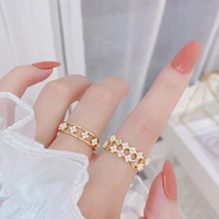 exquisite four leaf clover hollow out ring temperament high quality zircon minimalist rings romantic elegant shine accessories