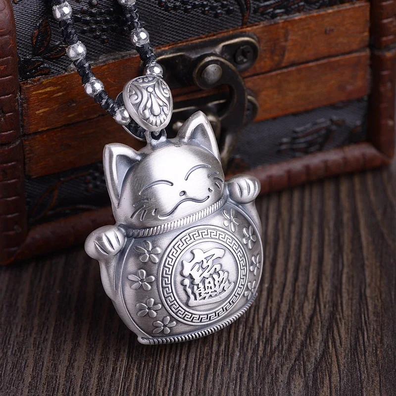 

2020 real S999 silver colour fashion jewelry retro matte Thai silver pendant for women cat sweater chain silver women's Pendant