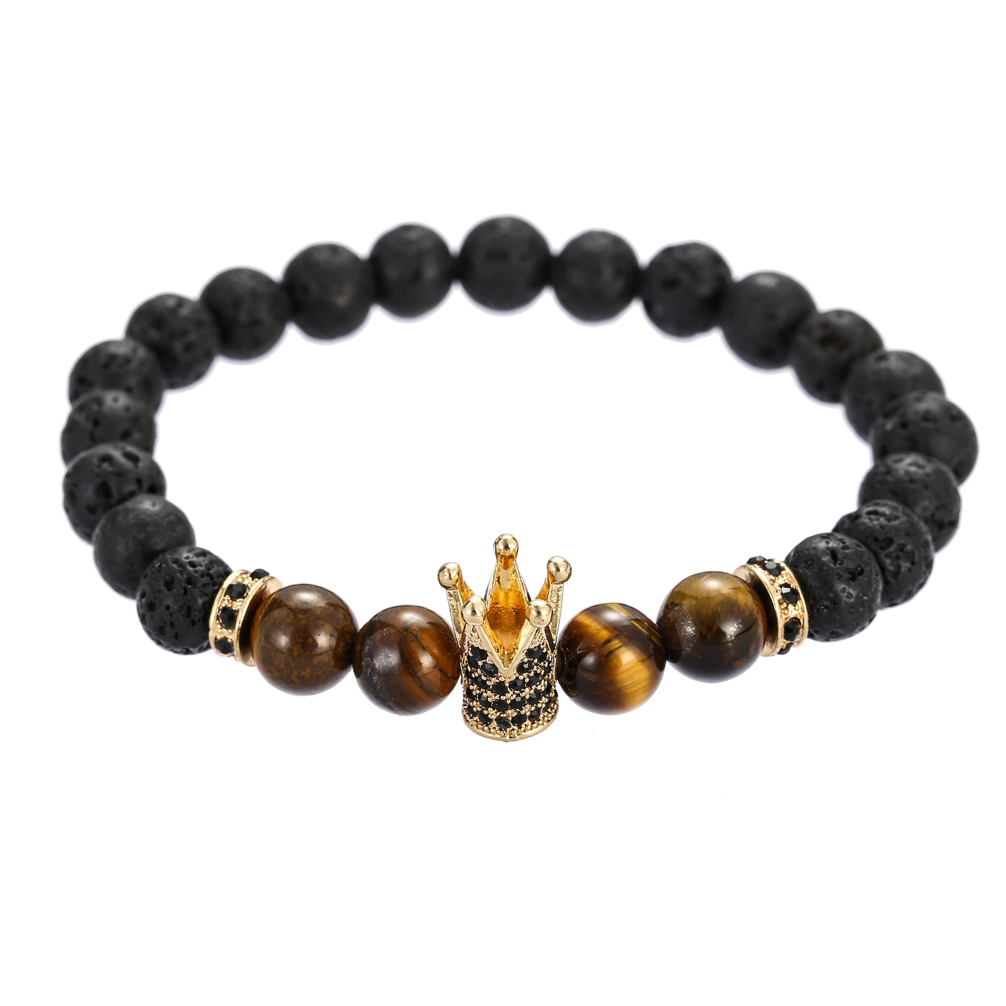 CZ браслет с шармом короной простой классический тигровым глазом из лавы ручной