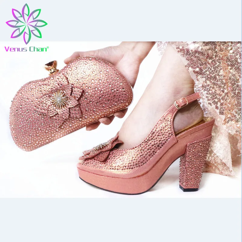 

Самые новые женские туфли и сумочка в комплекте, итальянские женские вечерние комплект из обуви и сумки в нигерийском стиле, украшенные Стр...