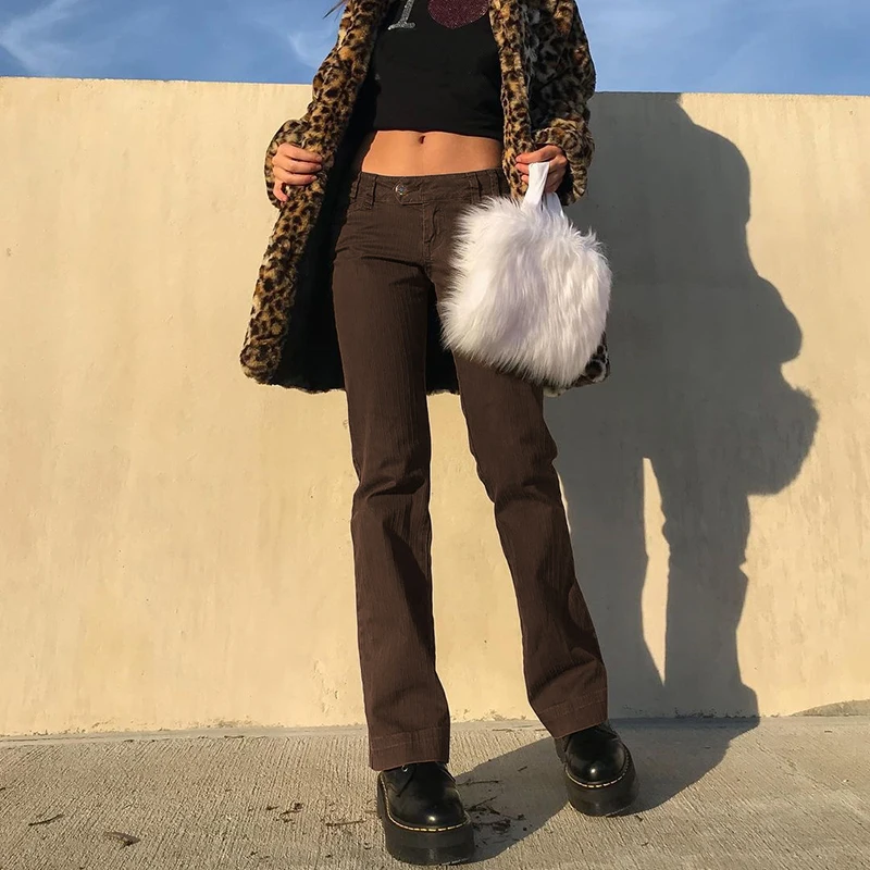 

Sunny y.j. Low Rise 90S Pants Brown Harajuku Vintage Jogging Pants Women Skinny Pockets 2000S Aesthetic Capris Trousers Laides