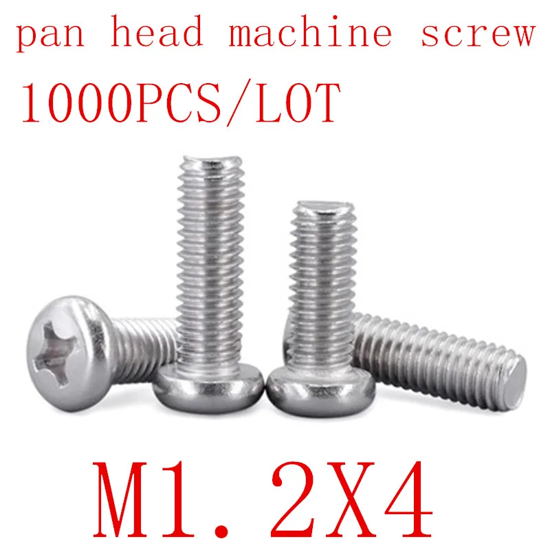 

1000PCS M1.2*4 m1.2x4 DIN7985 GB818 Stainless Steel Cross Recessed Pan Head Screws Phillips Screws Bolts
