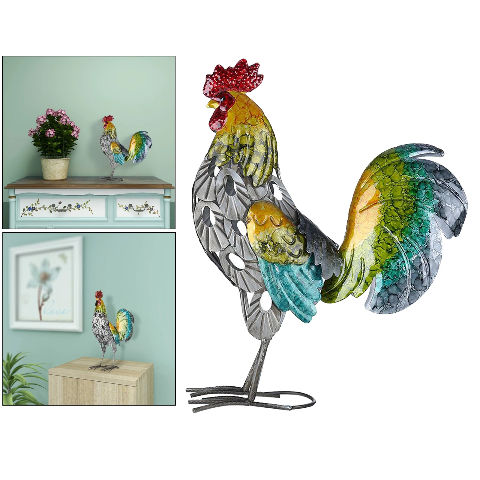 Окрашенная литая металлическая скульптура в виде петуха поделки животных