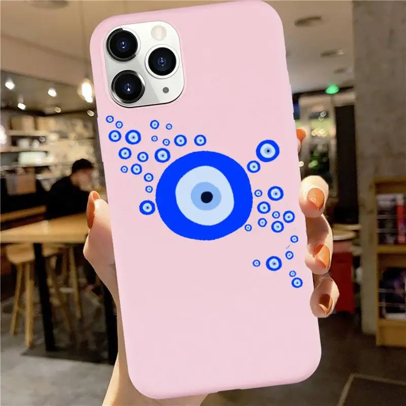 

Evil eye Phone Case Candy Color for iPhone 6 7 8 11 12 s mini pro X XS XR MAX Plus custom protective universal funda