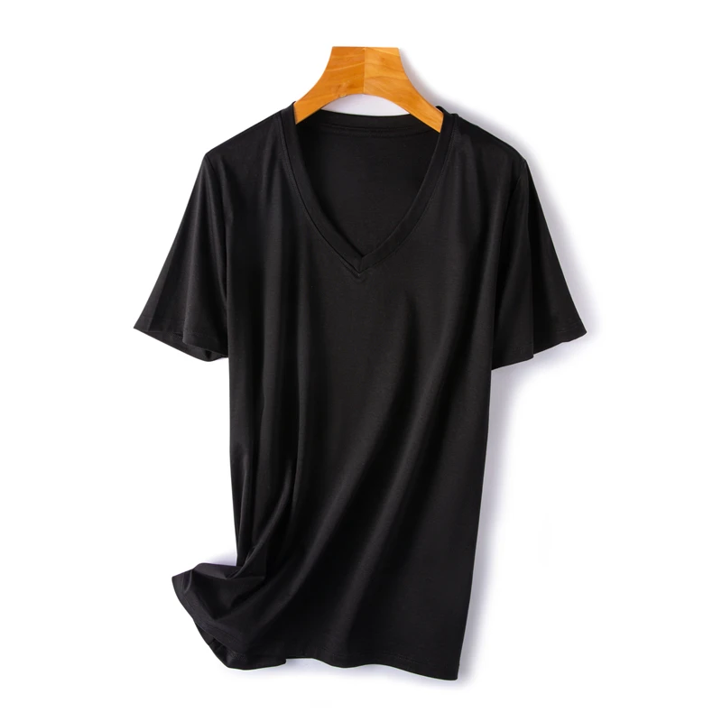 

Hot new brand high quality classic casual solid color mercerized cotton V-neck short-sleeved T-shirt for ladies