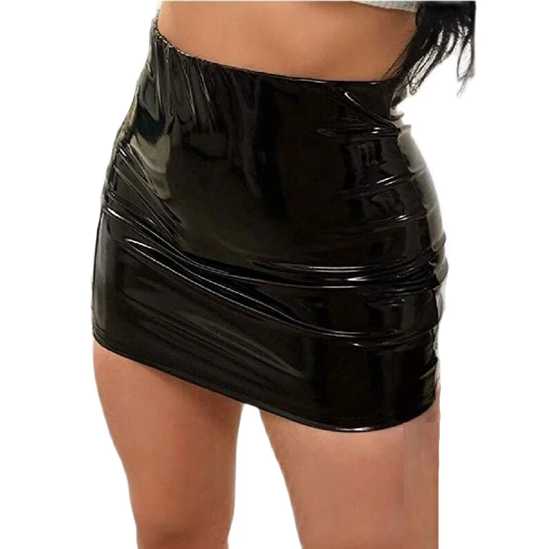 

Wet Look Faux PVC PU Leather Pencil Skirt Hot Sexy Package Hip Micro Mini Skirts Punk Faldas Cortas Jupe Night Clubwear Gonna