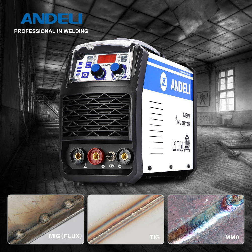 ANDELI 220V MIG 250ME цифровые бытовые синергетический МиГ сварочный аппарат однофазный