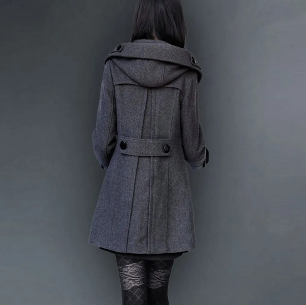 Women long sleeve winter wool coat women Europe style plus size ladies autumn Casual Slim Double-Breasted Hooded Thick Coat #924 | Женская