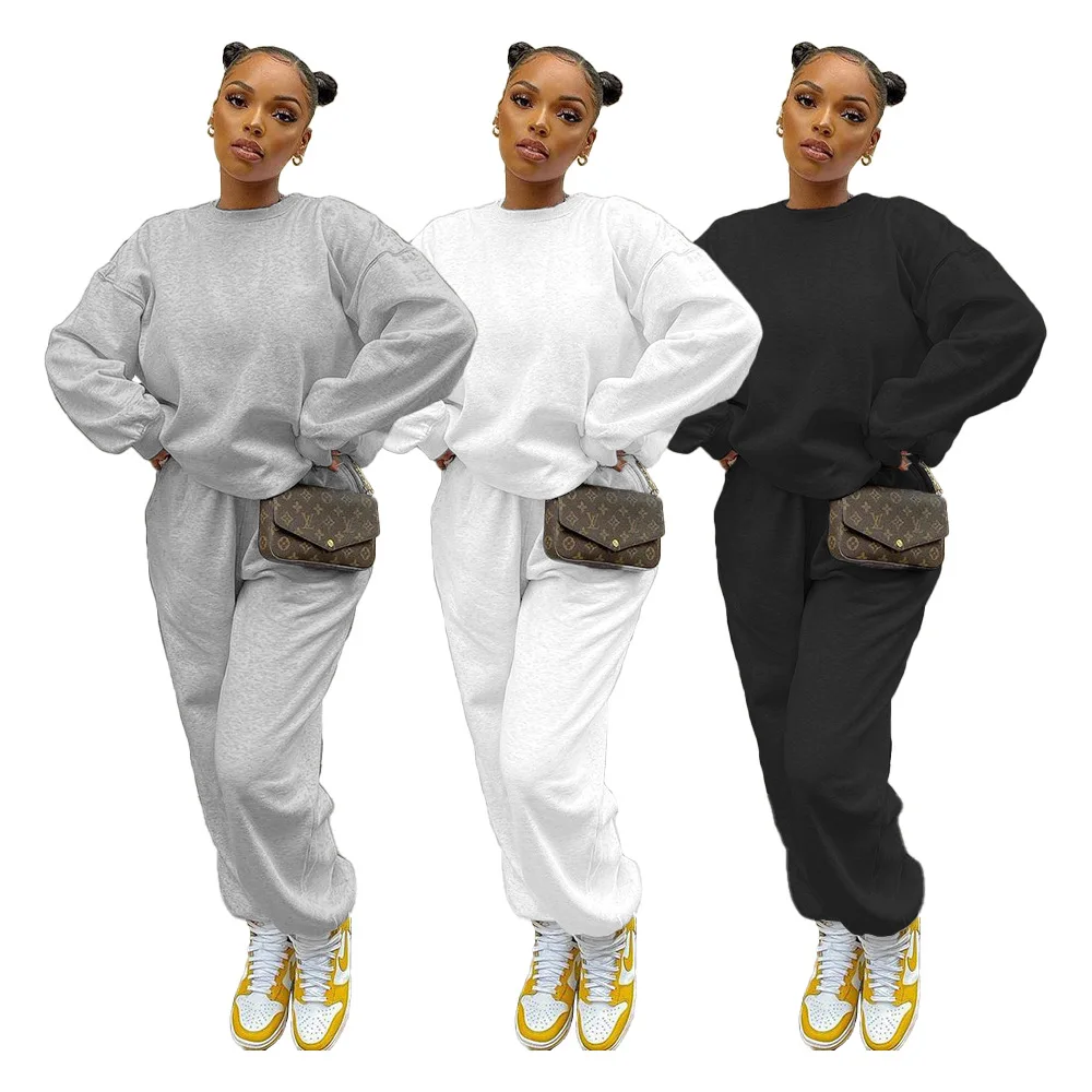 

Chiclover Casual Winter Joggers Tracksuit Wholesale Sporty Solid Women Two Piece Set Loose Sweatshirt and Sweatpant Pants Sets