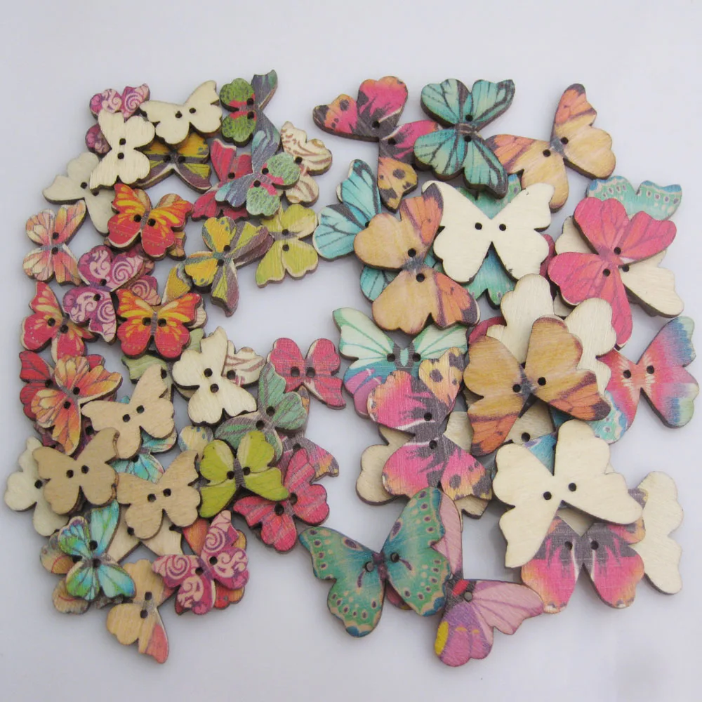 

WBNNGA 200 шт. смешанные пуговицы-бабочки деревянная печать DIY аксессуары для рукоделия швейные принадлежности