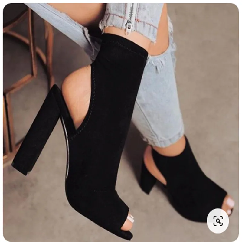 

HOKSZVY/Размеры 35-42; Эластичные Замшевые женские Босоножки с открытым носком на не сужающемся книзу массивном каблуке; Sandalias De Las Mujeres JXQ-895-C5