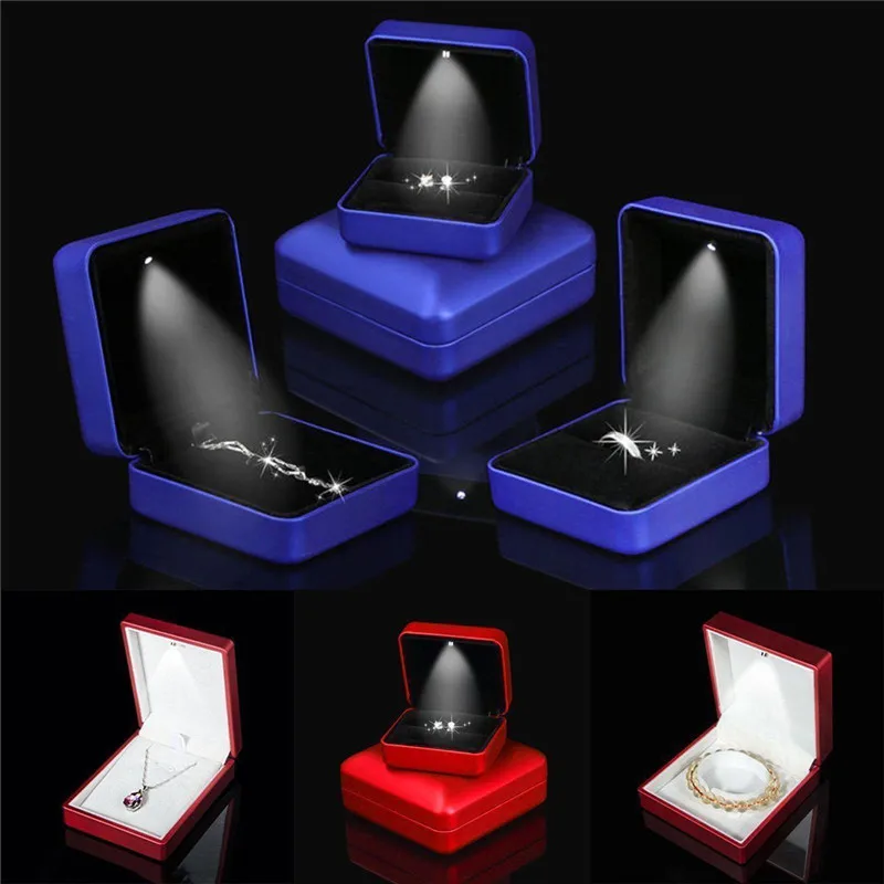 

Luxury Jewelry Necklace Earring Ring Box Case Holder Gift with LED Light Wedding Engagement Ring Jewelry Display