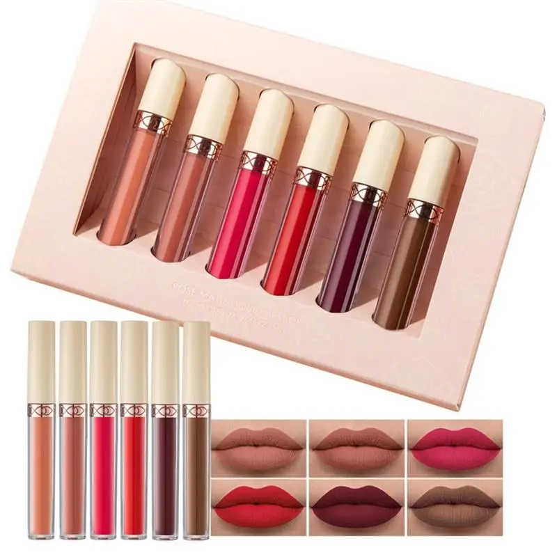 

6Pcs Matte Liquid Lipstick Korean Makeup Lip Gloss Long-Lasting Lipstick Set Beauty Makeup Tool Gift Box for Women Friends