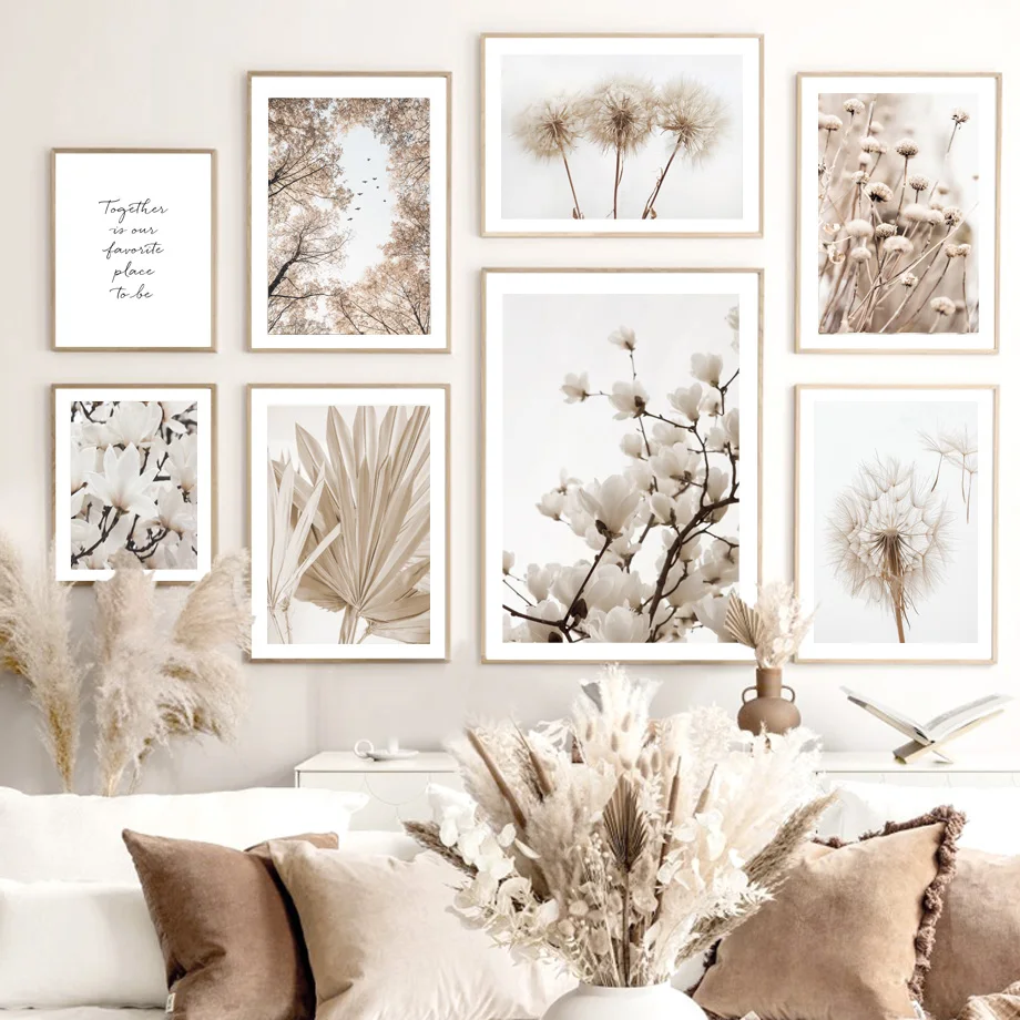 

Beige Plant Dandelion Begonia Daisy Flower Palm Leaf NordicPoster Wall Art Canvas Painting Print Pictures For Living Room Decor