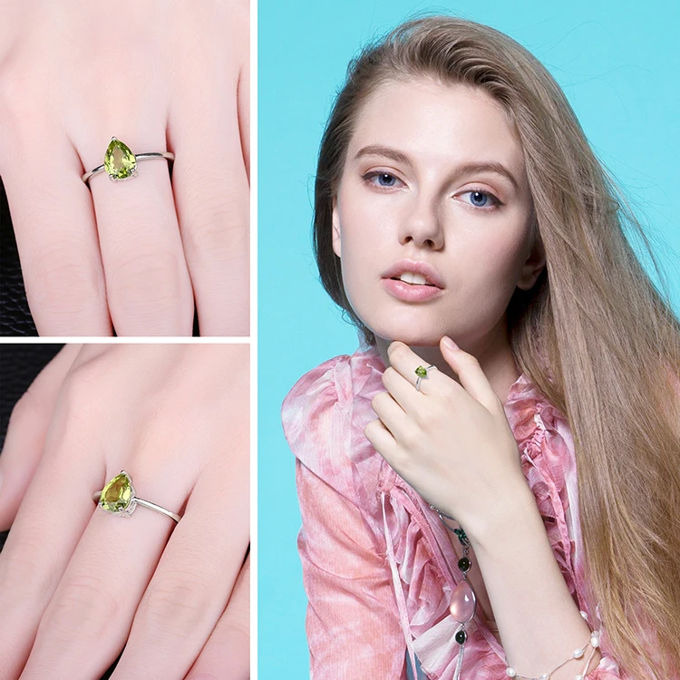 Jewelrypalace капли воды 1.2ct Природные Перидот Кольца для Для женщин Pure 925 Серебряное кольцо Красивые ювелирные изделия Новинка на продажу