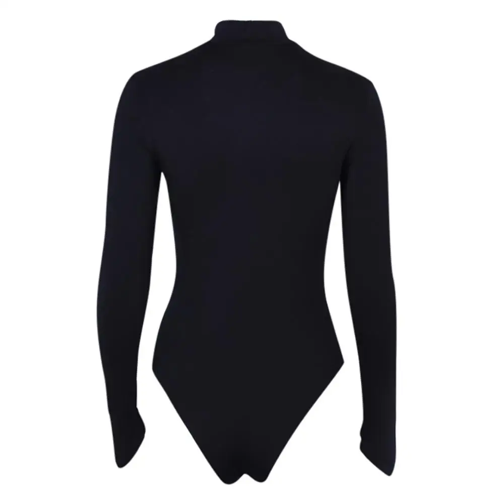 Женское облегающее боди с длинным рукавом v-образным вырезом и пуш-ап зимний