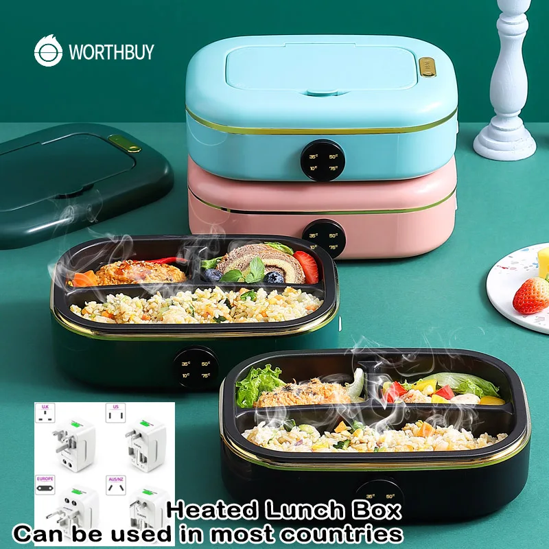 

WORTHBUY Portable Electric Heating Lunch Box Stainless Steel Food Container With Dinnerware Bento Box For Kids School Food Box