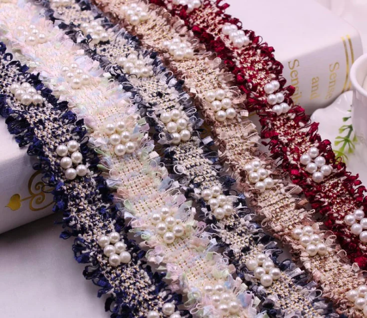 5 ярдов пластиковые жемчужные вышитые бисером кружева 3 см одежда воротник