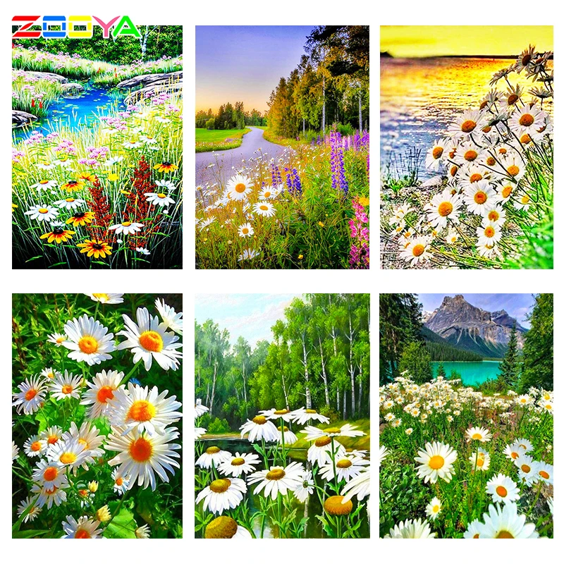 

Zooya Full Square/Round Diamond Painting Kit Landscape 5D Diy Diamond Embroidery Mosaic Daisy Flower Decorations Home Gift JM083