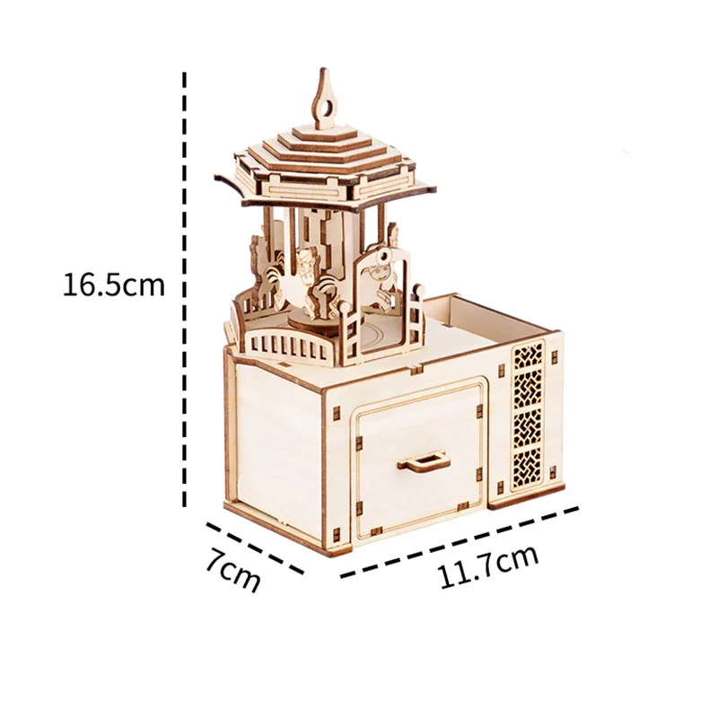 

NEW DIY Wooden Carousel RC Music Box 3D Wooden Puzzle Pen Holder /Homemade Clockwork Music Box /Music Pencil Case