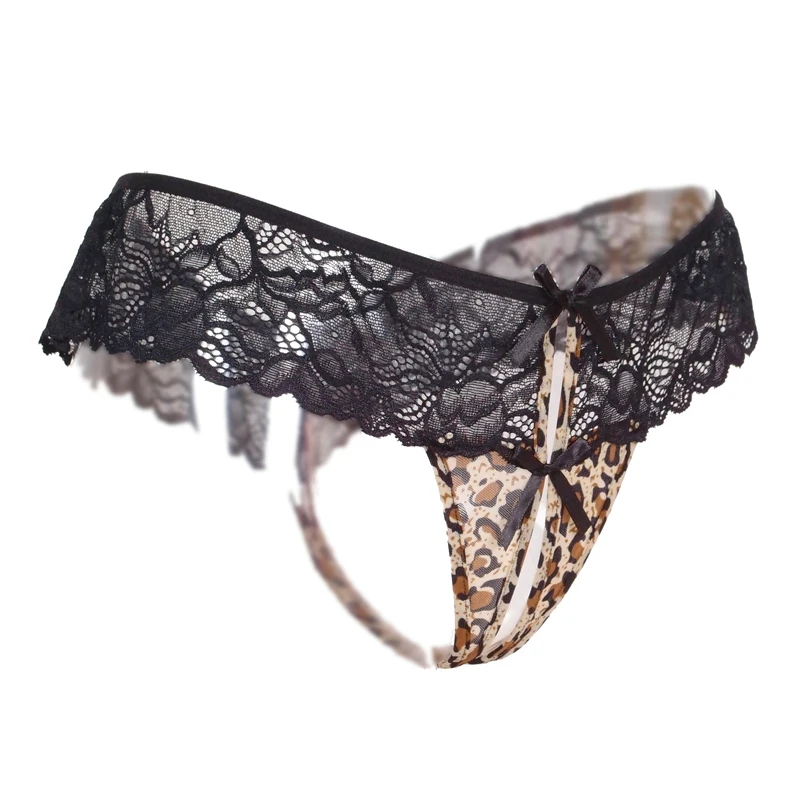 Сексуальное женское нижнее белье с леопардовой вышивкой трусики открытой спиной