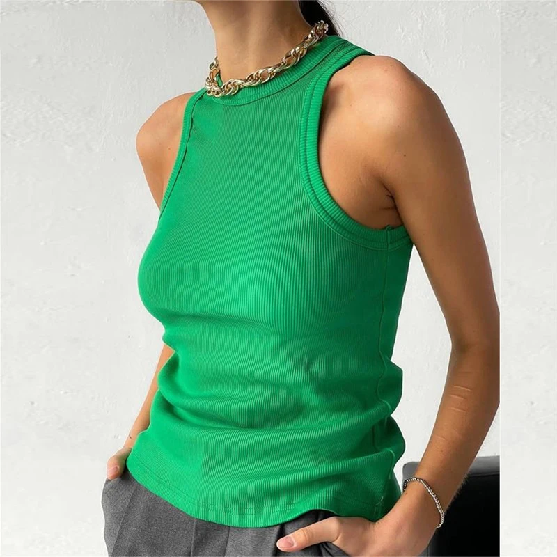 

Ribber Knitted Tops Femme O Neck Crop Top Summer basic Shirts White black Casual Sport Vest Off Shoulder Green Women's Tank Top
