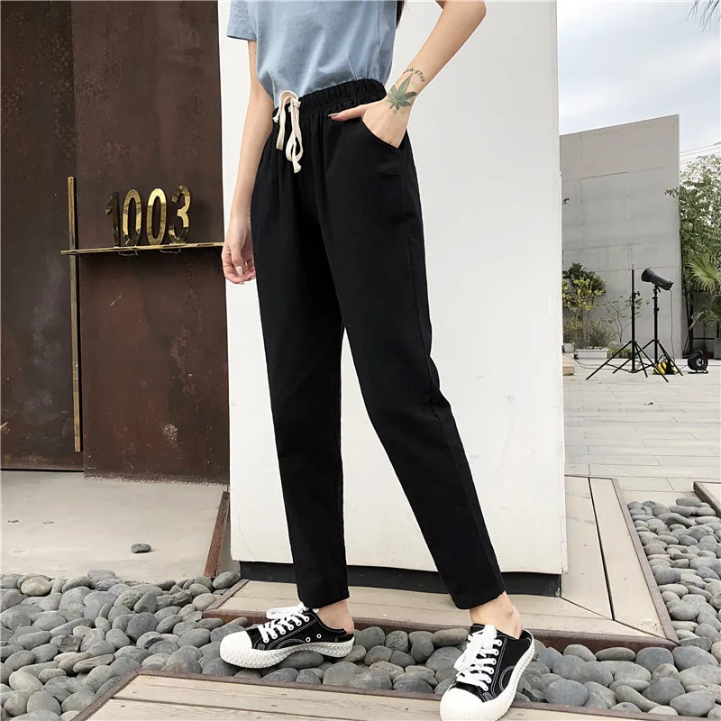 

2021 real shot cotton and linen casual pants women's summer all-match slim and loose straight