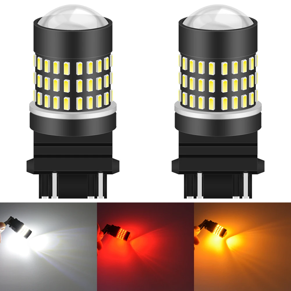 

2pcs T25 3157 3156 3057 3056 P27/7W LED Bulbs 78 SMD LED Bulb Car Rear Brake Turn Signal Lights Parking 12V Amber White Red DRL