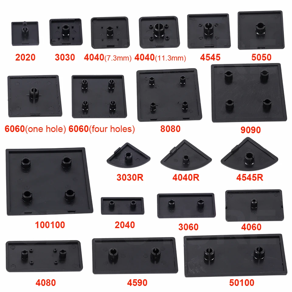 

10PCS Black Nylon Aluminum Profile End Cap Cover Plate for 2020/2040/3030/4040/4080/4545/5050/6060/100100 EU Aluminum Extrusion