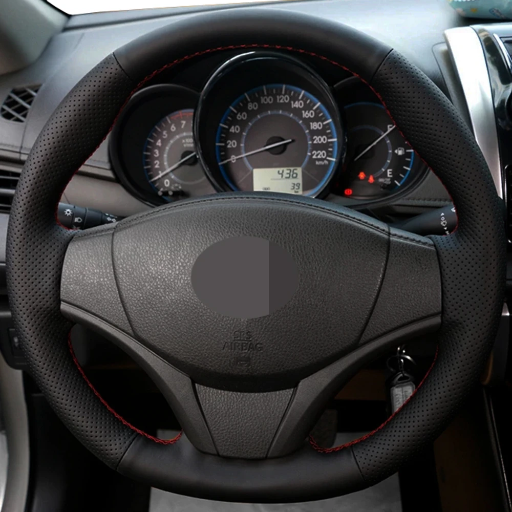 

Автомобильные товары «сделай сам», черные Нескользящие дышащие автомобильные аксессуары из искусственной кожи, чехол на руль для Toyota Vios 2014 ...