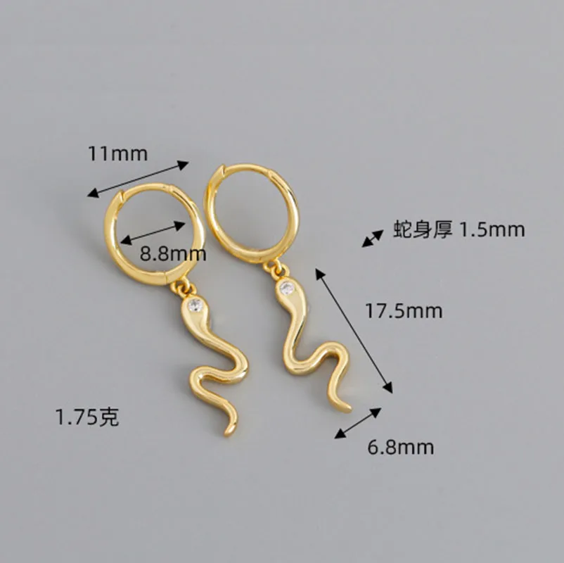 

JuneLeaf Punk Real 100% 925 Sterling Silver Hanging Snake Stud Earrings Women Party Bohemian Animal Fine Fashion Jewelry Gift