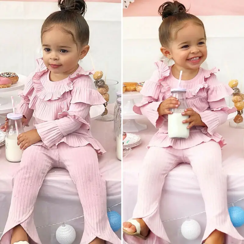 Зимняя одежда для маленьких девочек топы с оборками штаны леггинсы комплект из 2