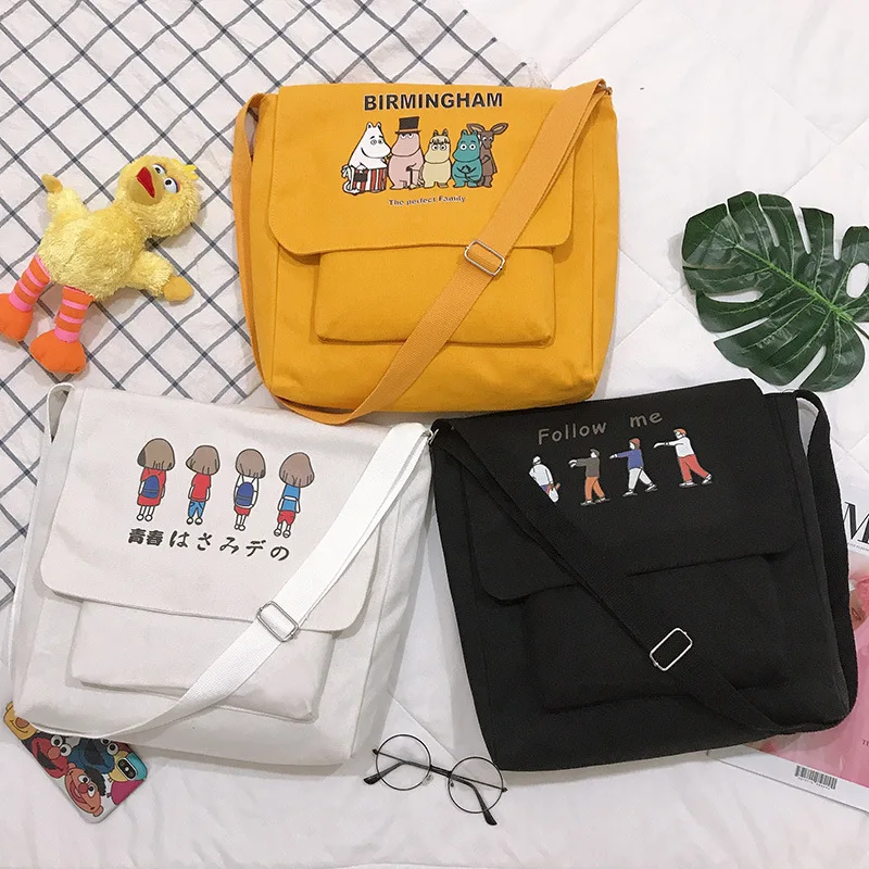 Холщовая женская сумка на плечо с мультяшным рисунком модные женские сумки для