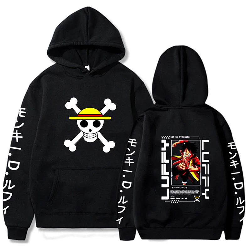 

One Piece Anime Hoodie Luffy Pattern Print Pullover Loose Casual Hoodies Unisex Fleece Sweatshirts Streetwear Oversized Clothes