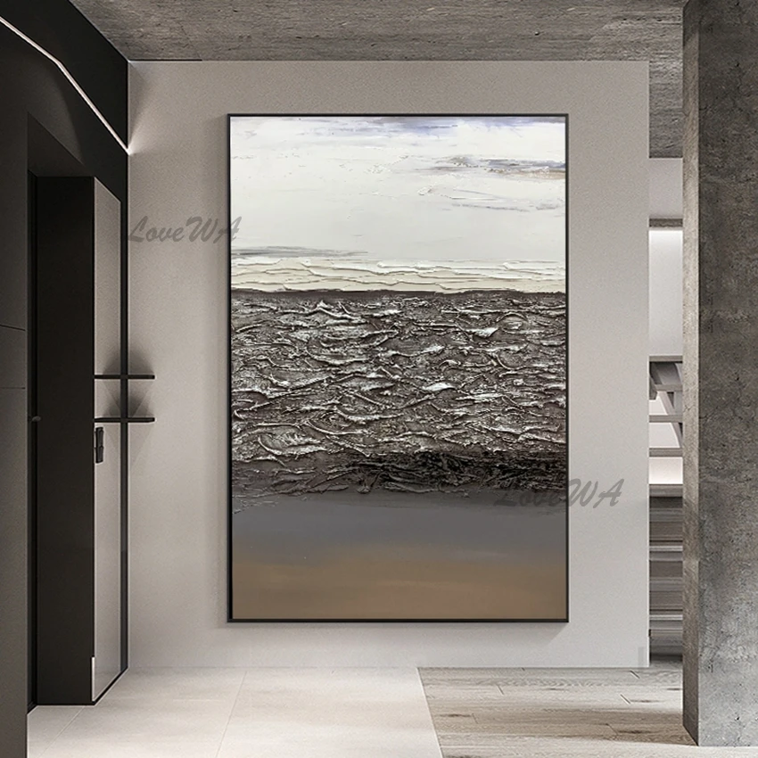 

Толстая Акриловая картина маслом, черно-белая, ручная работа, Настенная декоративная картина для украшения зала в отеле