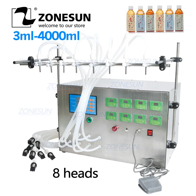 Электрический насос ZONESUN с 8 головками и цифровым управлением, разливочная машина для жидкостей 0,5-4000 мл, для жидкой парфюмерной воды, сока, эфирного масла